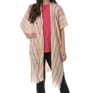 Vince Camuto Gauzy Cotton Striped Cardigan Kimono Duster Tan Pink